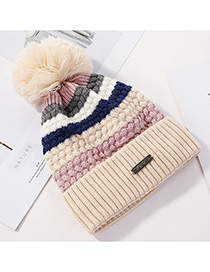 Fashion Beige Stitched Contrast Color Padded Knitted Hat