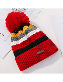 Fashion Red Stitched Contrast Color Padded Knitted Hat