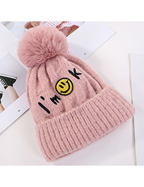 Fashion Pink Embroidered Smiley Letters Plus Velvet Knitted Hat