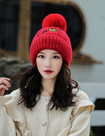 Fashion Red Embroidered Smiley Letters Plus Velvet Knitted Hat