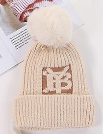 Fashion Beige Velvet Yb Letter Wool Ball Knitted Hat