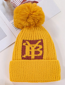 Fashion Yellow Velvet Yb Letter Wool Ball Knitted Hat