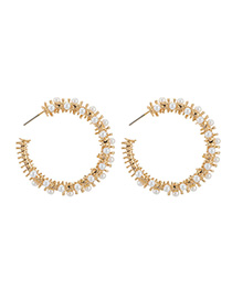 Fashion Golden Pearl Round Geometric Open Stud Earrings