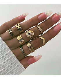 Fashion Golden Flower Studded Geometric Concave Ring Set