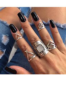 Fashion Silver Geometric Leaf Triangle Ring Set