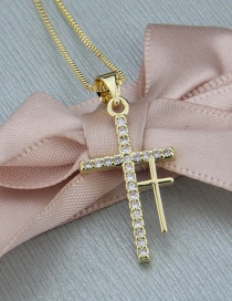 Fashion Gold-plated Double Cross Diamond Necklace