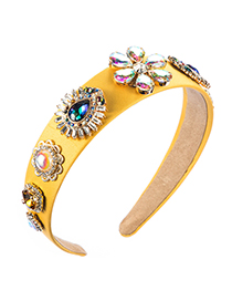 Fashion Yellow Flower-banded Broad-band Hair Hoop