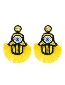 Fashion Yellow Beaded Eye Tassel Earrings
