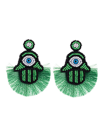 Fashion Green Beaded Eye Tassel Earrings