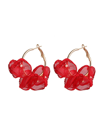 Fashion Red Flower Lace Pearl Earrings