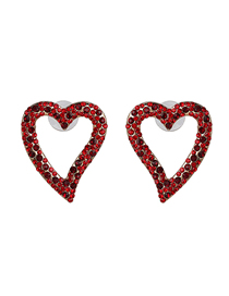 Fashion Red Diamond Symmetric Heart Pierced Earrings
