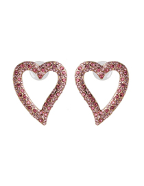 Fashion Pink Diamond Symmetric Heart Pierced Earrings