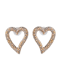 Fashion Golden Diamond Symmetric Heart Pearl Openwork Earrings