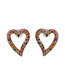 Fashion Color Diamond Symmetric Heart Pierced Earrings