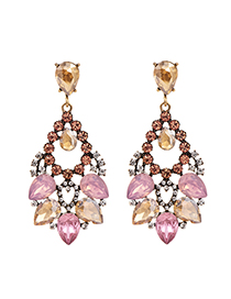 Fashion Pink Alloy Stud Earrings With Diamonds