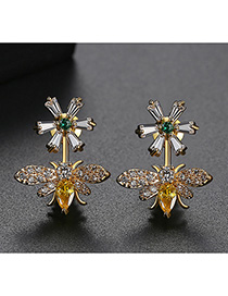 Fashion Golden Diamond Flower Bee Earrings