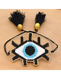 Fashion Black And White Rice Beads Woven Contrast Eyelash Eye Tassel Bracelet