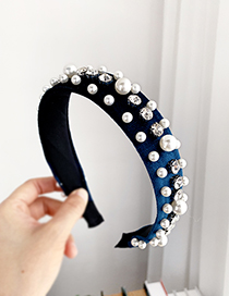Fashion Blue Gold And Velvet Headband With Pearl And Diamonds