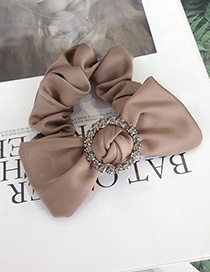 Fashion Khaki Large Bow With Diamond And High Elastic Hair Rope