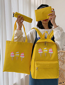 Fashion Yellow Ice Cream Print Backpack Four-piece