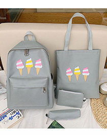 Fashion Gray Ice Cream Print Backpack Four-piece