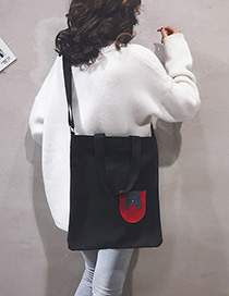 Fashion Black Stitched Contrast Shoulder Bag