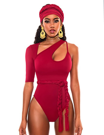 Fashion Red One-shoulder Swimsuit With Belt