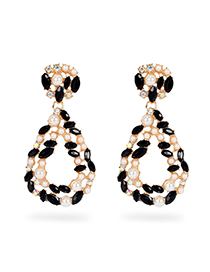 Fashion Black And White Drop-shaped Diamond Alloy Pearl Earrings