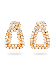 Fashion Golden Alloy Earrings With Pearl Geometry
