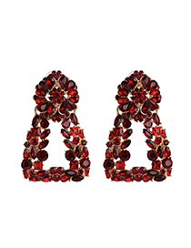 Fashion Red Geometric Alloy Diamond Cutout Earrings