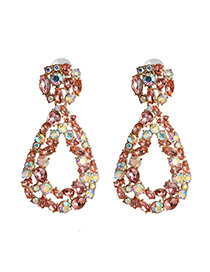 Fashion Pink Geometric Diamond Drop Earrings