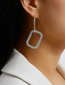 Fashion White K Geometric Cutout Earrings With Rhinestones