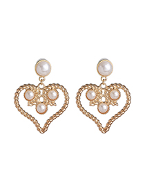 Fashion White Pearl Hollow Alloy Heart Earrings