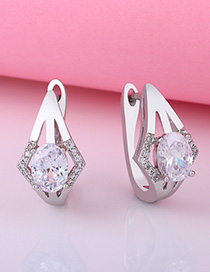 Fashion Silver Geometric Round Earrings With Diamonds