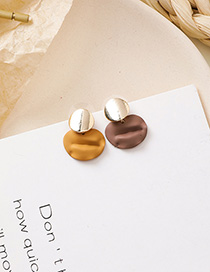 Fashion Yellow + Brown Irregular Concave Disc Metal Stud Earrings