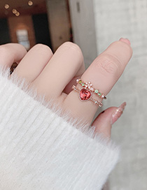 Fashion Red Love Ring With Crystal Zircon Flowers