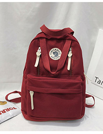 Fashion Red Stitched Contrast-print Alphabet Backpack