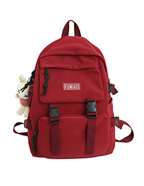 Fashion Red With Pendant Nylon Backpack With Patch Letters