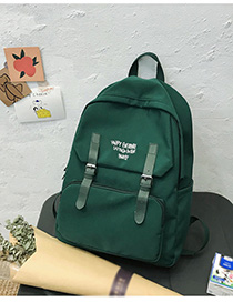 Fashion Dark Green Letter-print Backpack With Patch Belt Buckle
