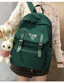 Fashion Dark Green With Pendant Letter-print Backpack With Patch Belt Buckle