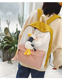 Fashion Yellow With Pendant Stitched Contrast-print Alphabet Backpack