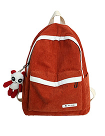 Fashion Orange Stitched Contrast Corduroy Backpack