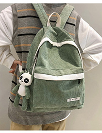 Fashion Green Belt Pendant Stitched Contrast Corduroy Backpack