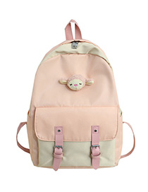 Fashion Pink Stitched Contrast Belt Buckle Backpack