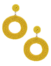 Fashion Yellow Rice Beads Felt Round Earrings