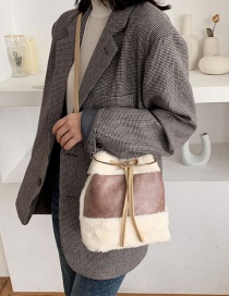 Fashion Pink Plush Stitched Contrast Drawstring Shoulder Bag