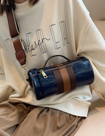 Fashion Blue Crocodile-stitched Cylindrical Shoulder Bag