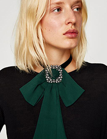 Fashion Green Alloy Diamond Chiffon Multi-purpose Brooch Bow Tie
