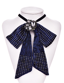 Fashion Royal Blue Gold Velvet Diamond Brooch Bow Tie