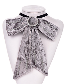 Fashion Gray Alloy Flannel Hot Rhinestone Brooch Bow Tie